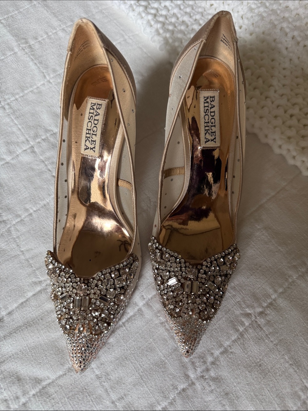Badgley Mischka Ivory Satin Crystal-Embellished Pointed Toe Heels - Picture 6 of 6